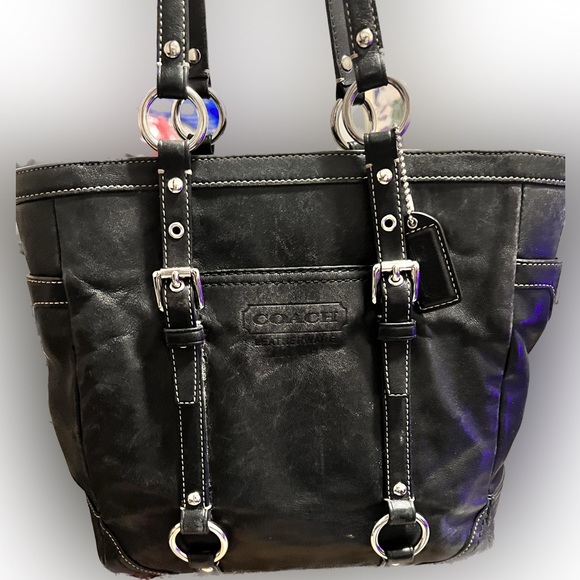 🔥COACH🔥 OohThentic Midnight BLACK W/SHINY HUGE SILVER HARDWARE leather bag 🥰